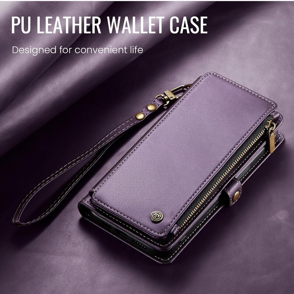 Wallet Phone Case for iPhone 16 Purple RFID Blocking - Picture 14 of 14